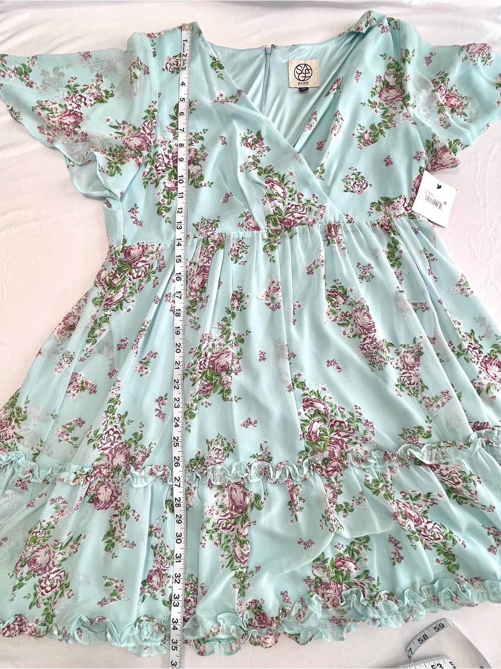 NWT Sage Collective Blue Floral Flutter Sleeve Dress 12 - Picture 9 of 12